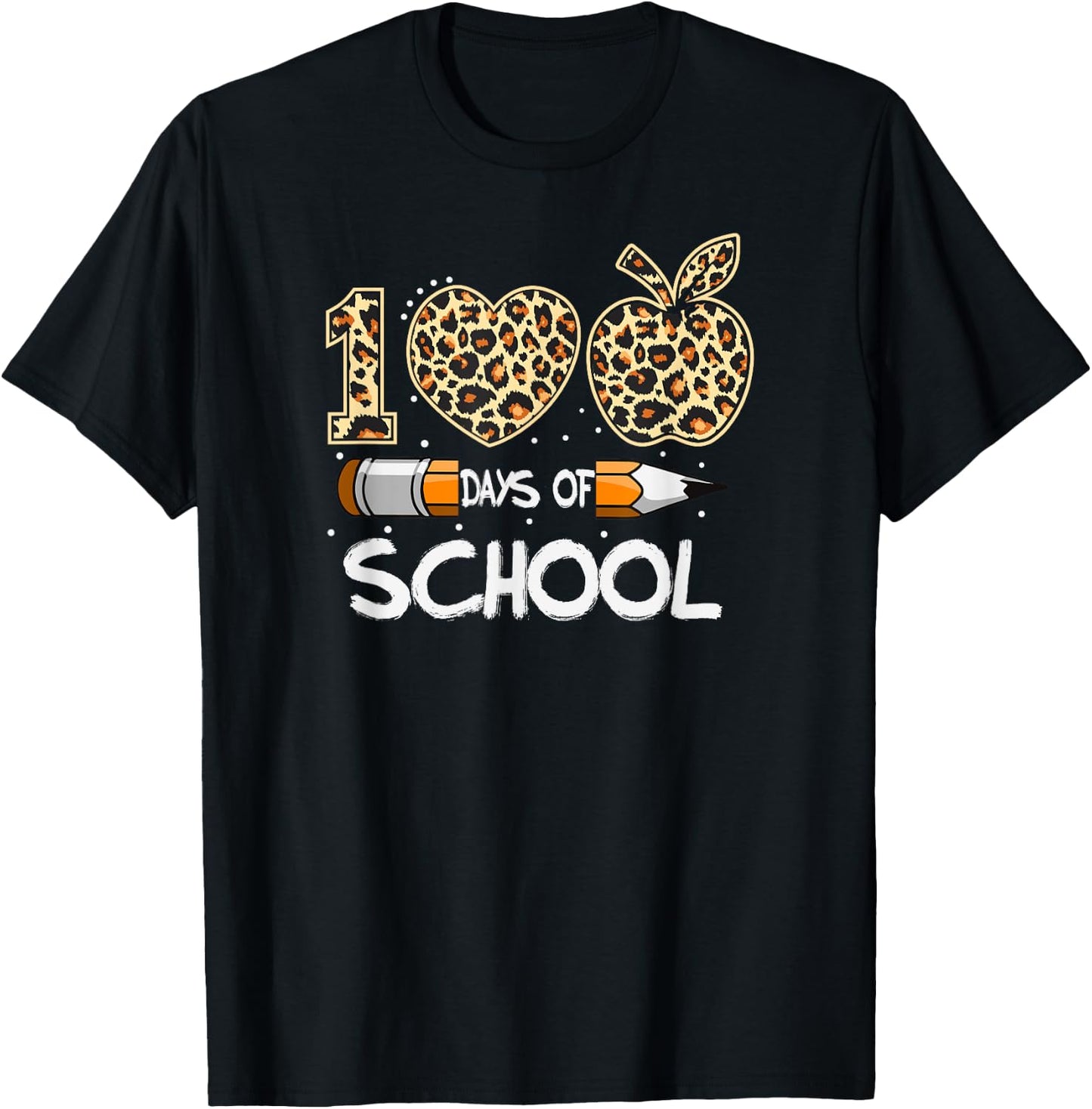 100 Days of School 100th Day Animal print cheetah T-Shirt - T-Shirt | Black