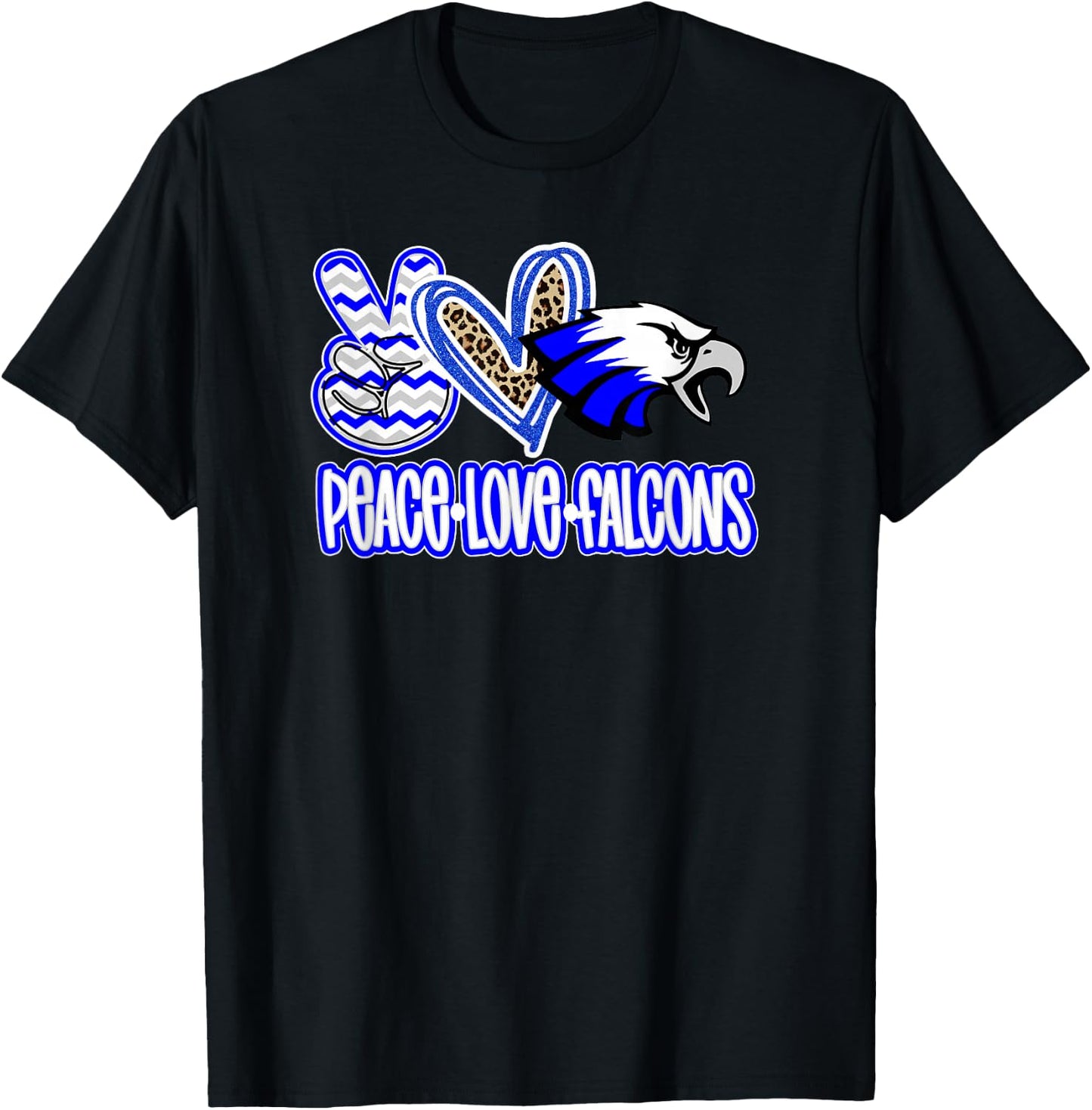 Peace Love Falcons School Spirit Blue White Falcons Mom T-Shirt - T-Shirt | Black