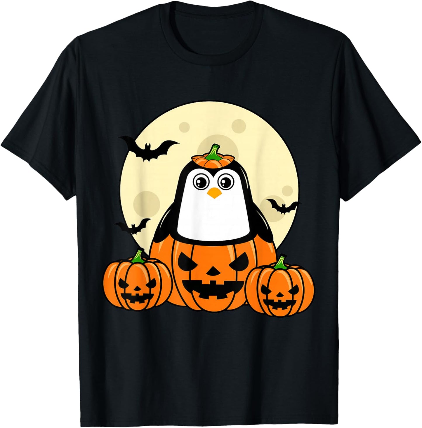 Penguin Pumpkin Moon Bats Costume Cute Easy Halloween Gift T-Shirt - T-Shirt | Black