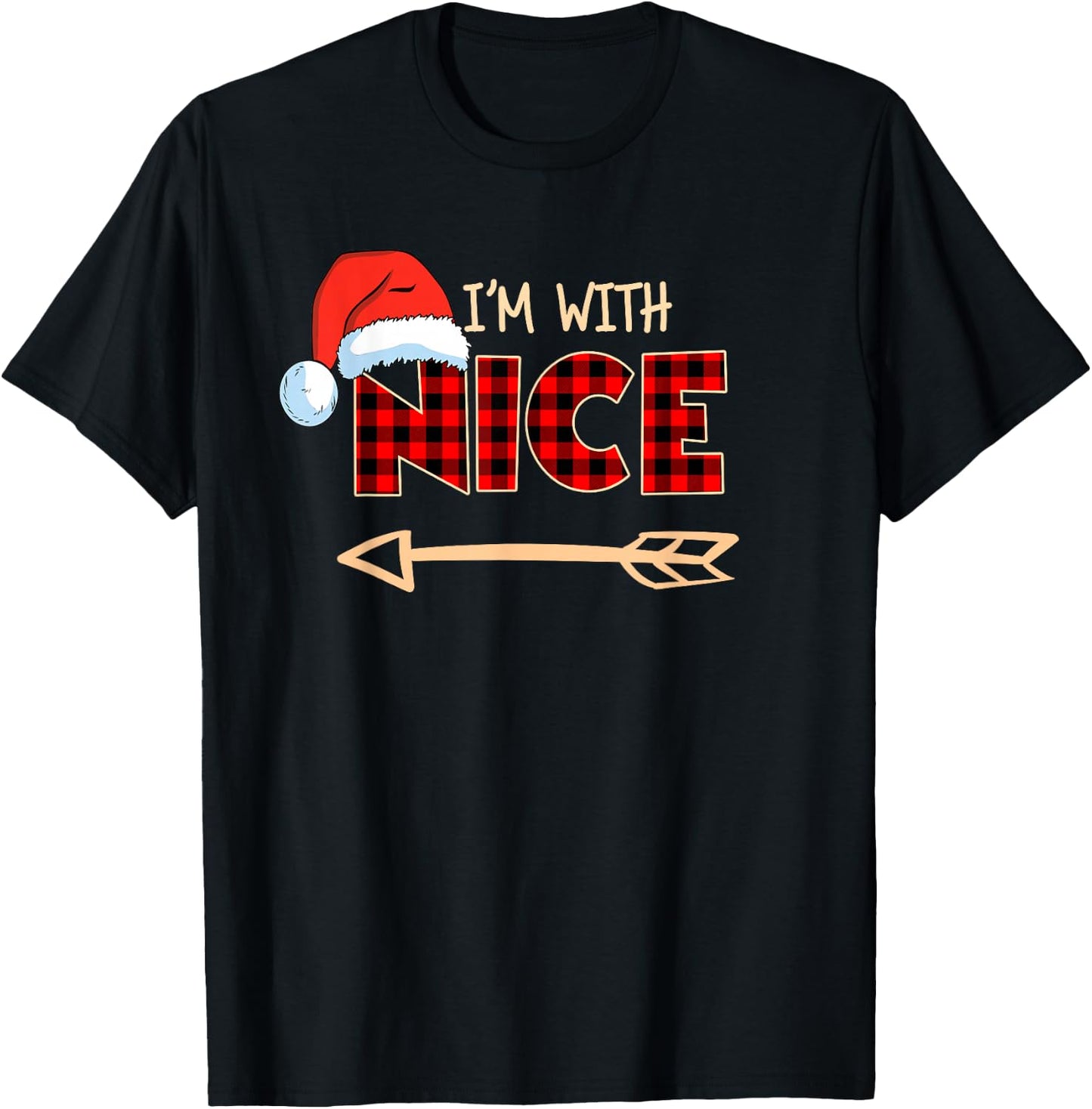 Naughty or Nice Christmas Couple I'm With Nice Red Plaid T-Shirt - T-Shirt | Black