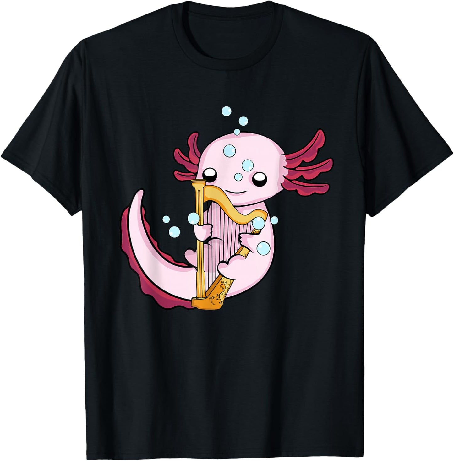 Harp Player Musician Girls Harpist Axolotl Lover Harp T-Shirt - T-Shirt | Black