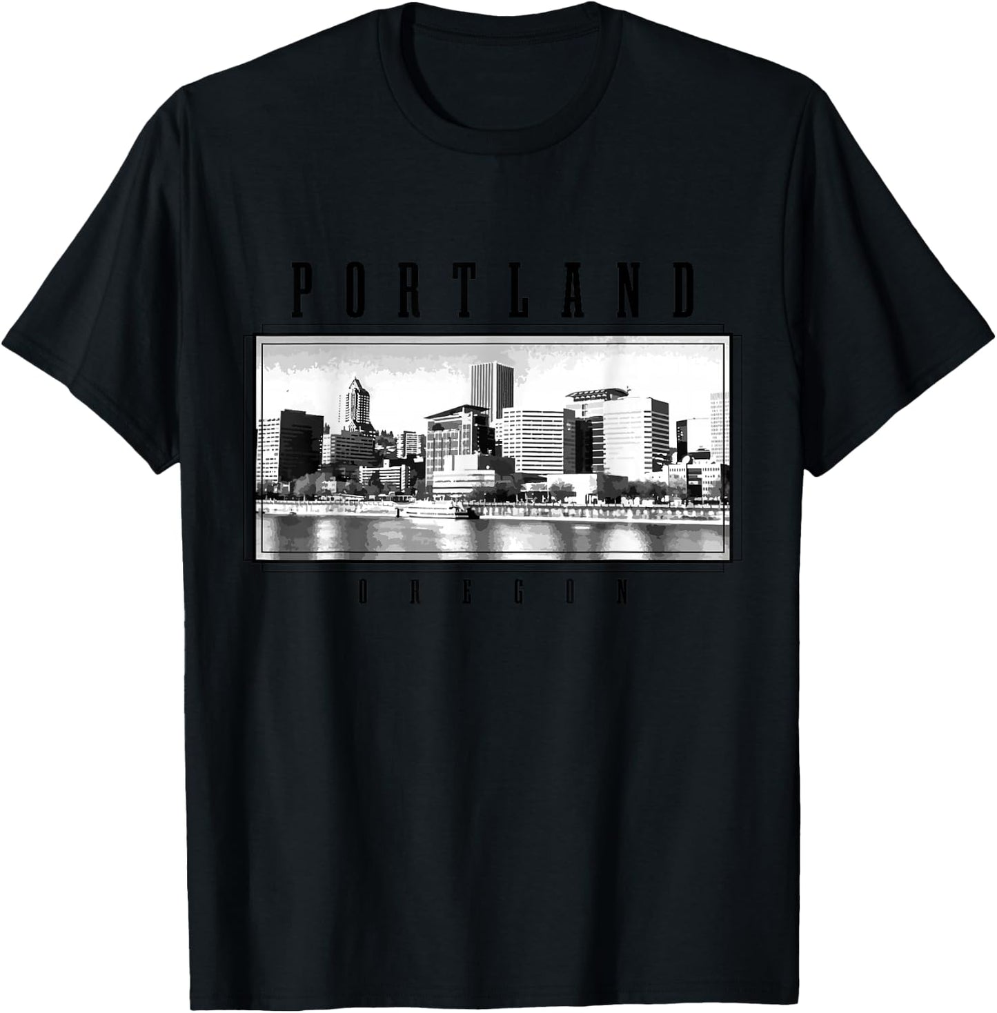 Portland Oregon Vintage Skyline USA America Souvenir T-Shirt - T-Shirt | Black