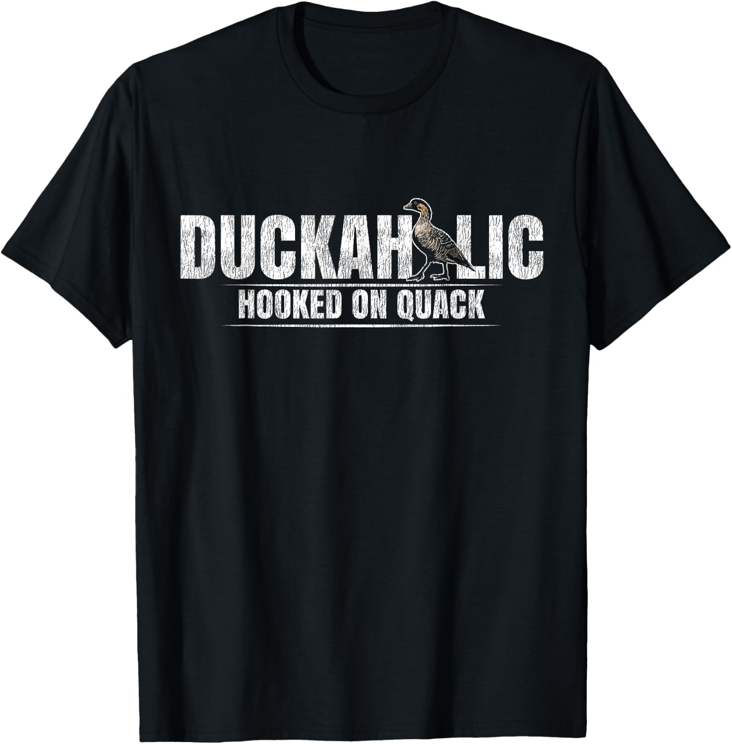 Duck Hunting Hunter Pun Vintage Duckaholic Hooked On Quack T-Shirt - T-Shirt | Black