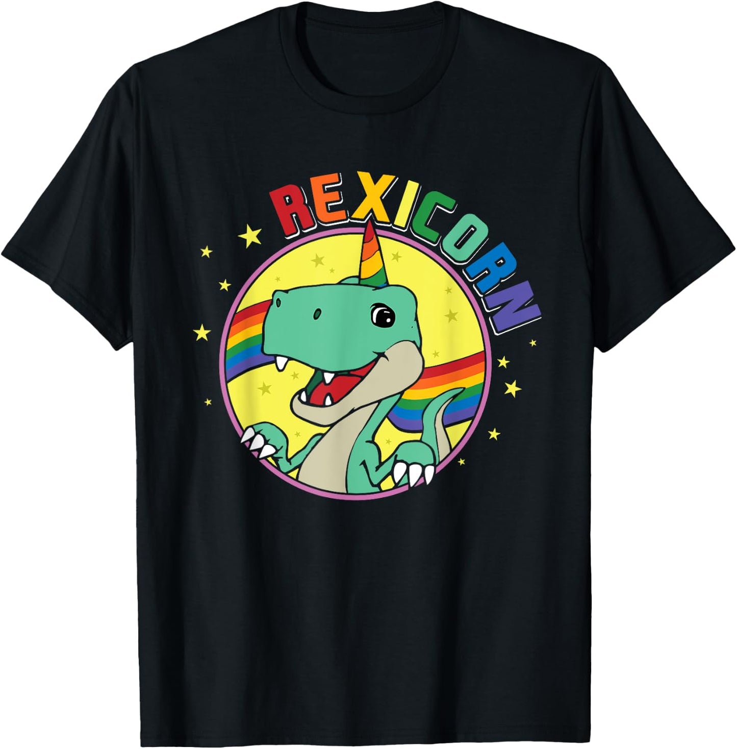 Unicorn T-Rex Rexicorn Dinosaur Dino Rainbow Cute Unicorns T-Shirt - T-Shirt | Black