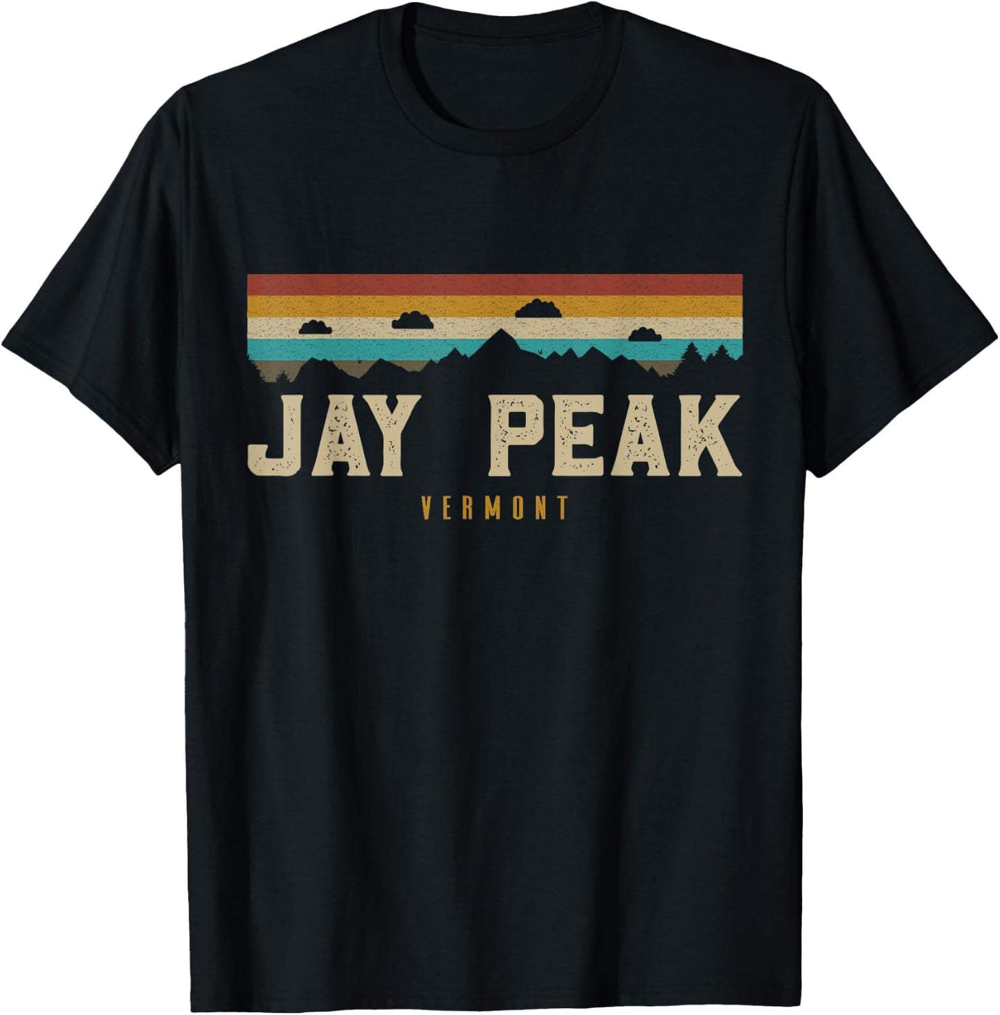 Jay Peak Vintage Mountains Hiking Camping Vermont Retro T-Shirt - T-Shirt | Black