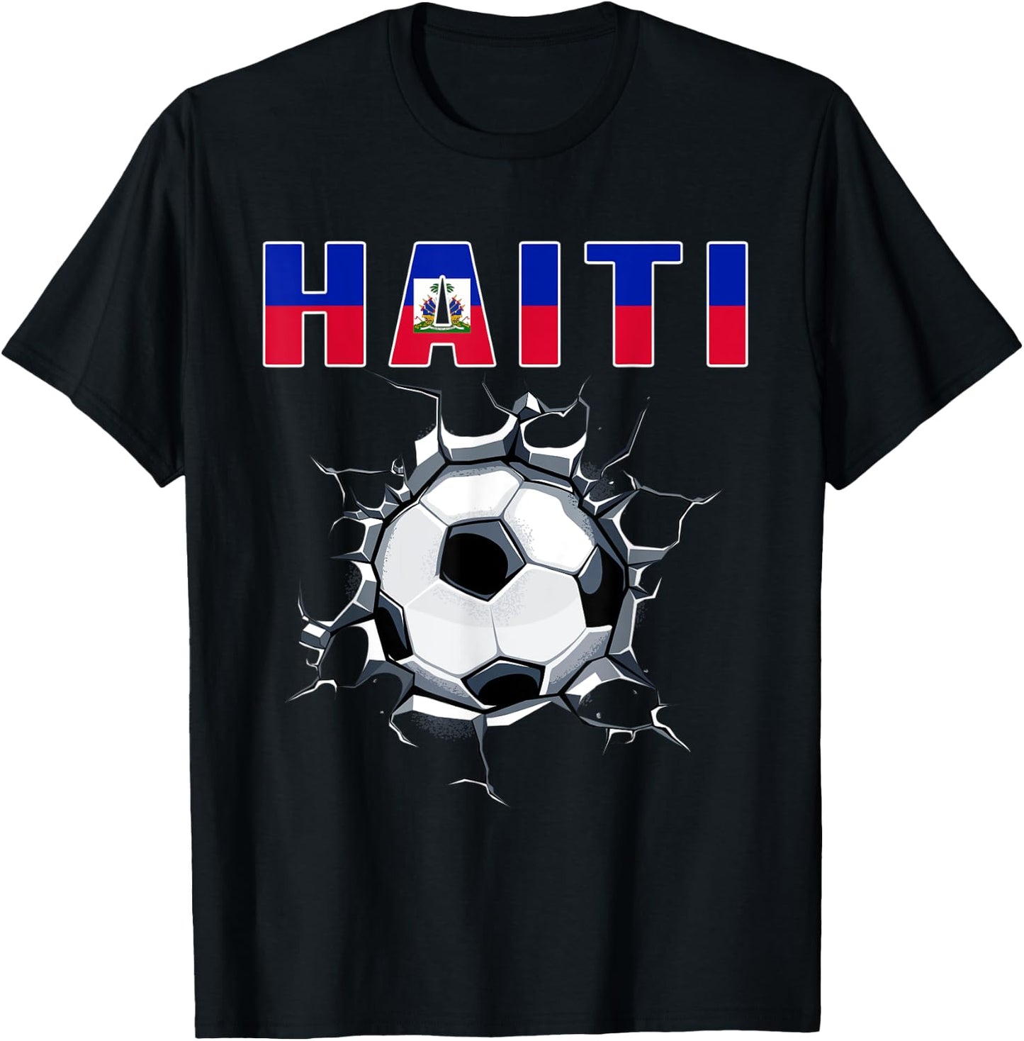 Haiti Soccer Fans Jersey Haitian Football In Cracked Wall T-Shirt - T-Shirt | Black