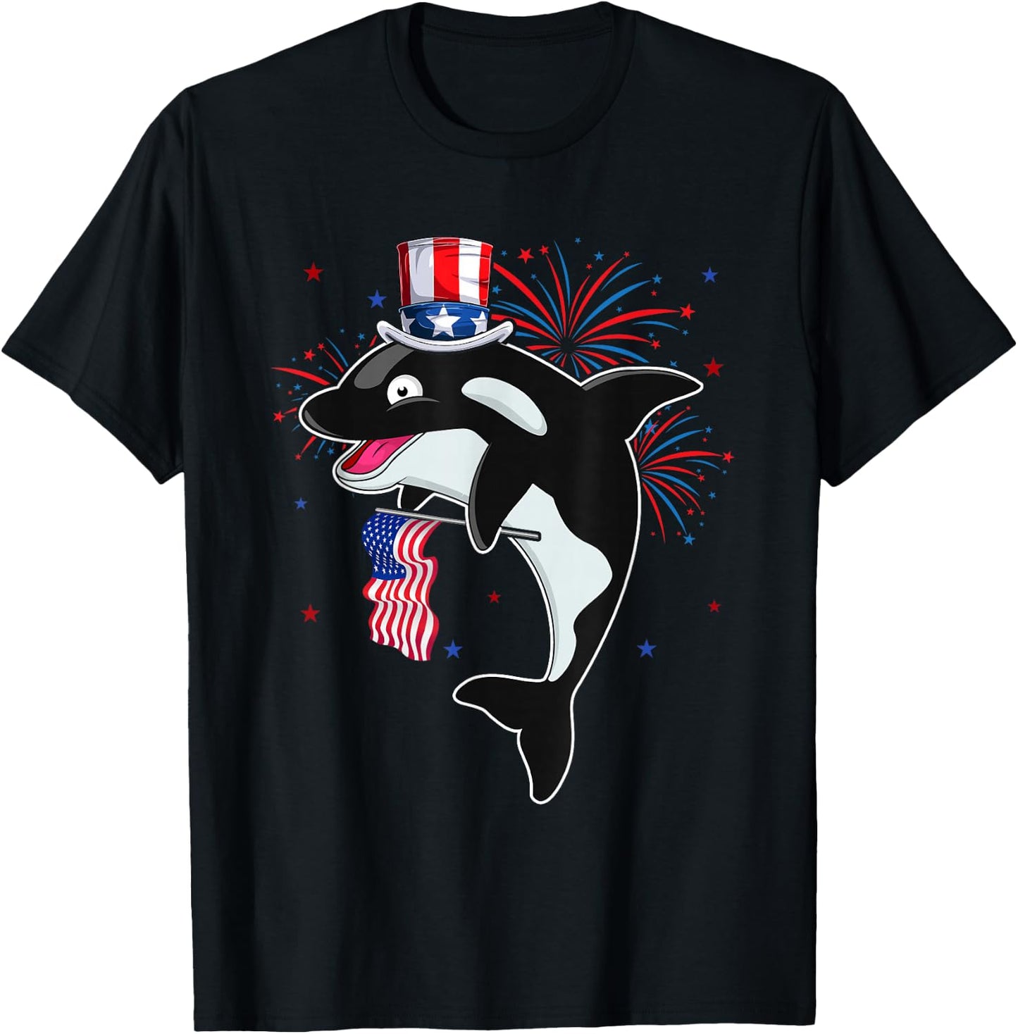Orca Costume American Flag 4th of July Fireworks Lover T-Shirt - T-Shirt | Black