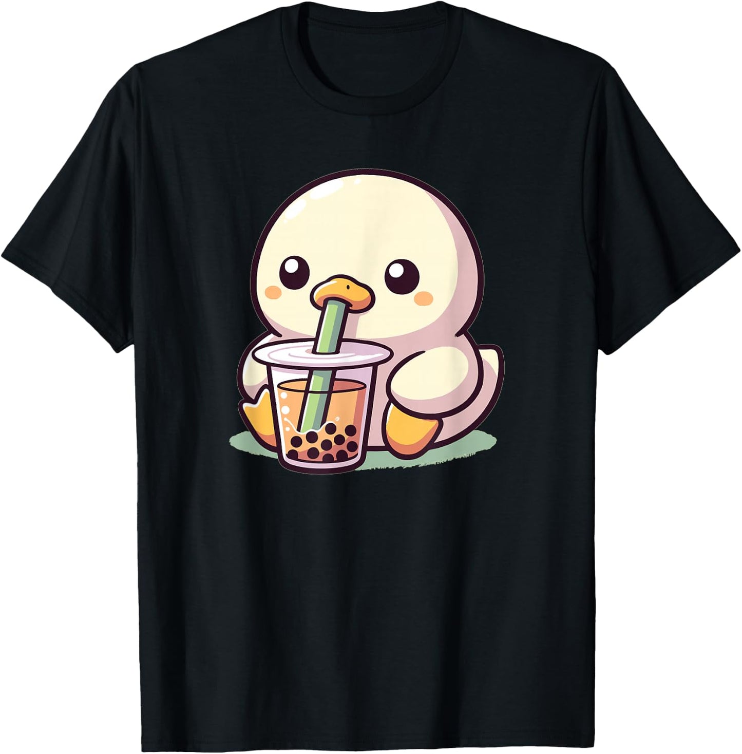 Discover Animal Designs In Kawaii Style Here Women's Kawaii Duck Bubble Tea Boba Duck Black Small Regular Fit Short Sleeve Cotton 65% Polyester 35% T-Shirt - T-Shirt | Black