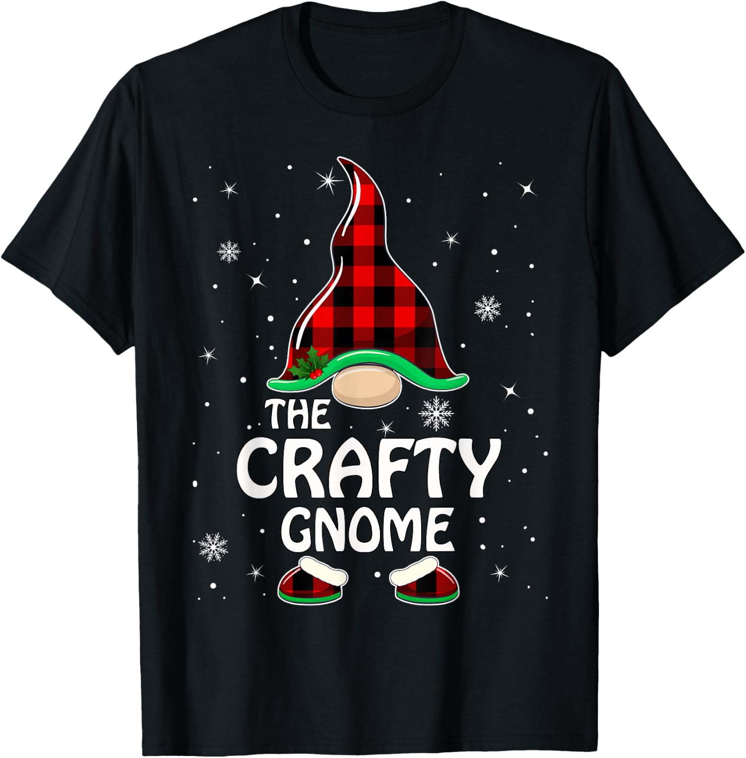 Crafty Gnome Buffalo Plaid Matching Family Christmas Pajama T-Shirt - T-Shirt | Black