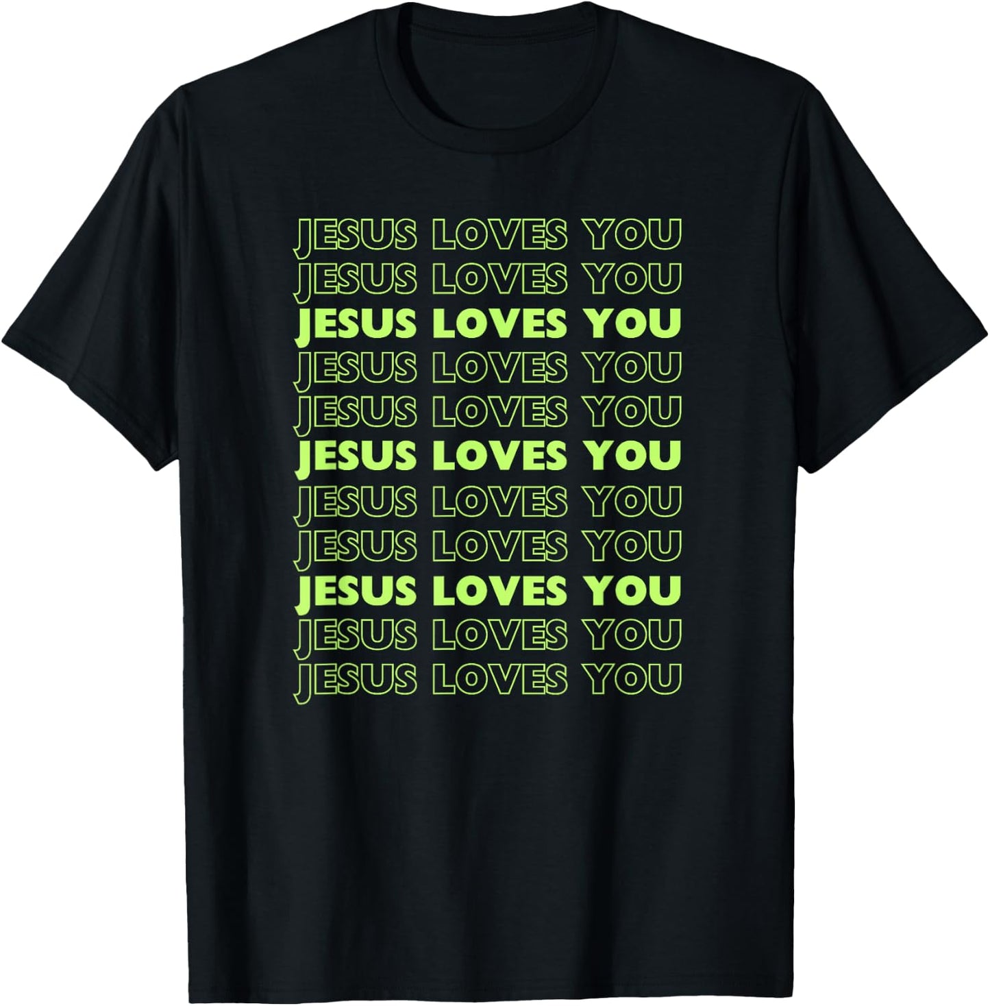 Jesus Loves You with lime green letters Christian T-Shirt - T-Shirt | Black