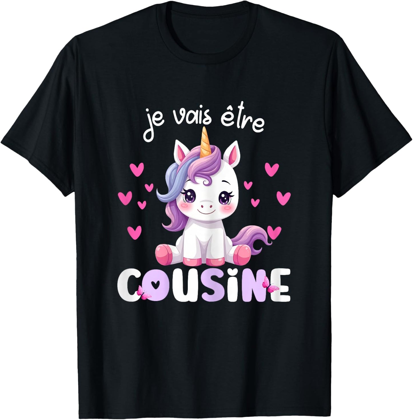 I Will Be Cousin Unicorn Announcement Pregnancy Cousin , Black, Female X-Small T-Shirt - T-Shirt | Black