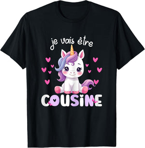 I Will Be Cousin Unicorn Announcement Pregnancy Cousin , Black, Female X-Small T-Shirt - T-Shirt | Black