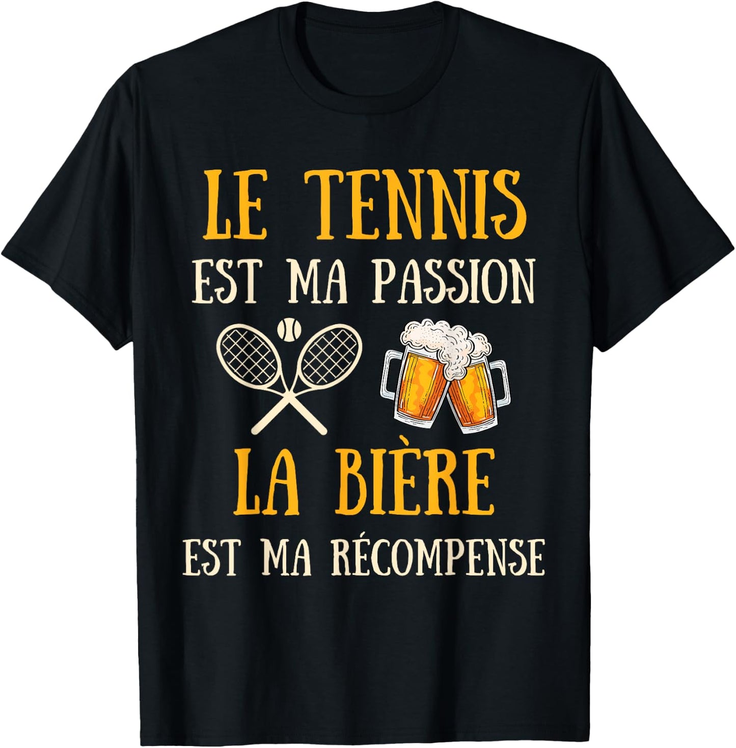 Men's Tennis Humour Tennisman Gift Humorous Beer , Black, S T-Shirt - T-Shirt | Black