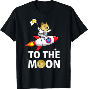 Funny Dogecoin to the Moon , Space Suite DOGE Coin T-Shirt - T-Shirt | Black