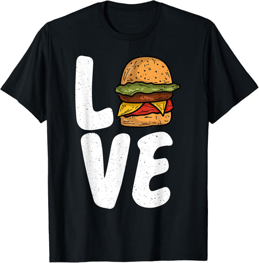 Hamburger Cheeseburger Love Fast Food T-Shirt - T-Shirt | Black
