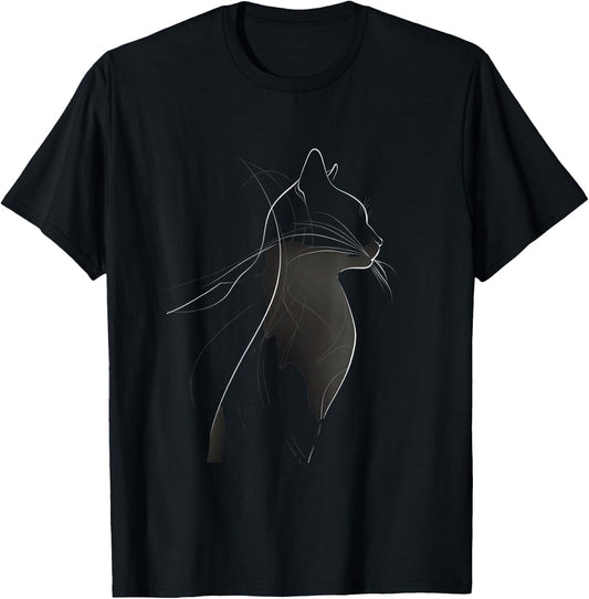 Stylish Cat Silhouette Pattern , Black, S T-Shirt - T-Shirt | Black