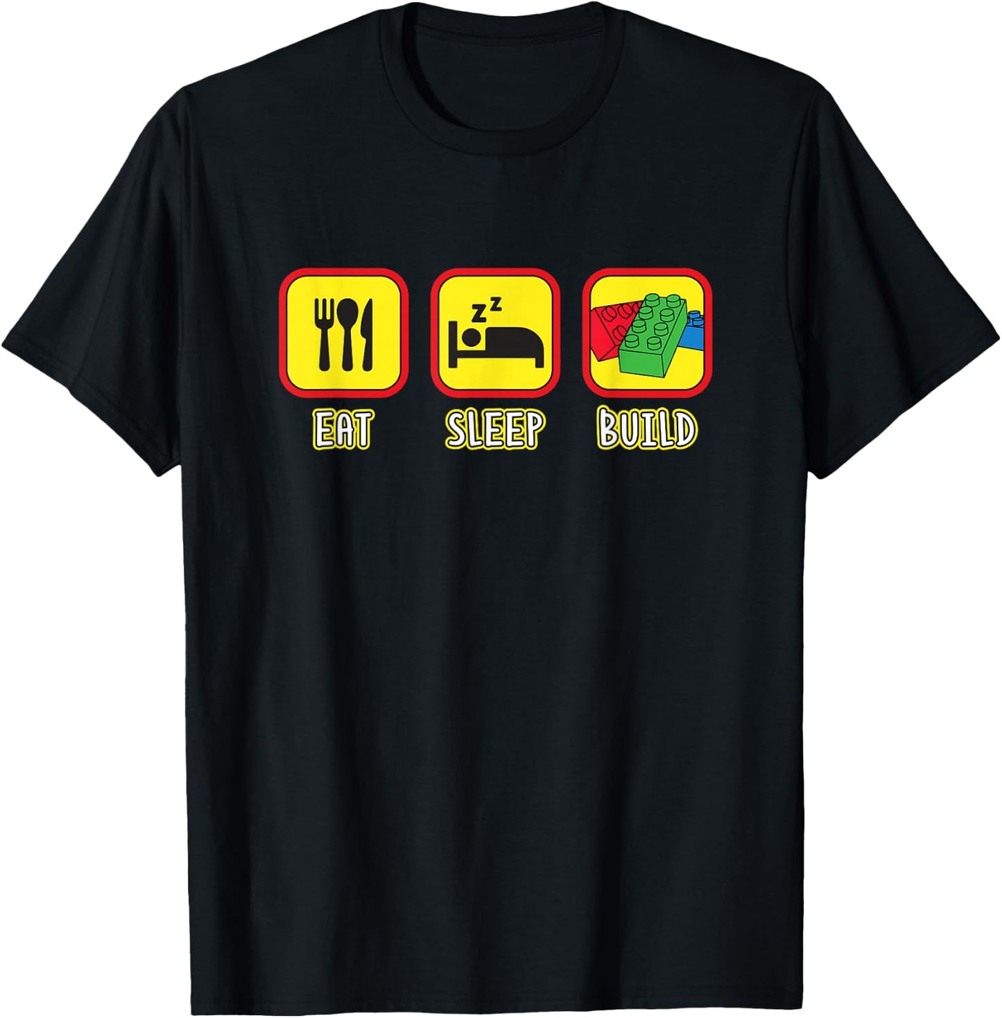 Eat Sleep Build Toy Brick T-Shirt - T-Shirt | Black