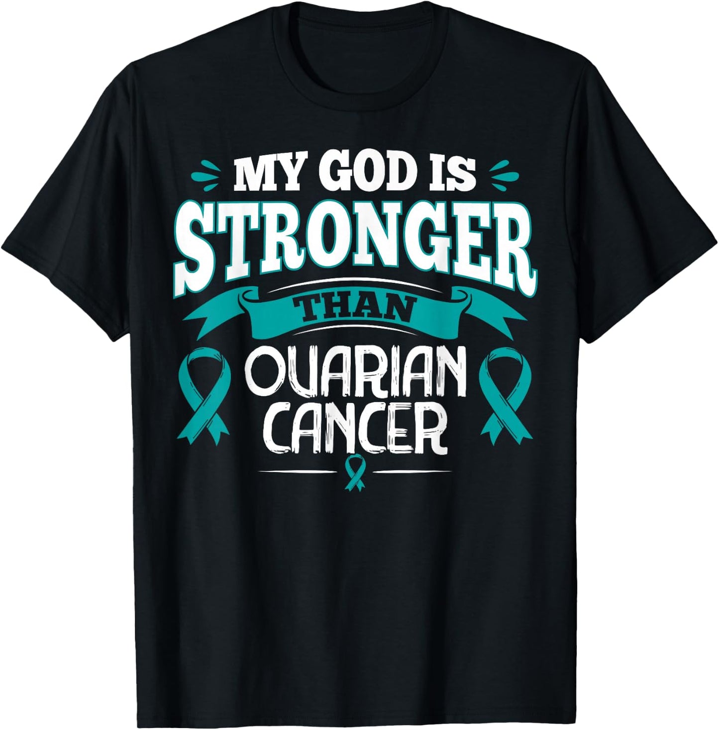 Gift Ovarian Cancer Patients Teal Ribbon T-Shirt - T-Shirt | Black