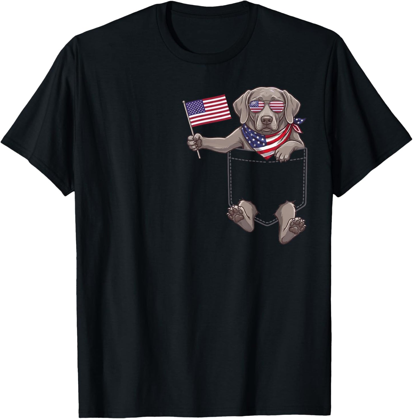 Weimaraner Dog Pocket Patriotic American Flag 4th of July T-Shirt - T-Shirt | Black