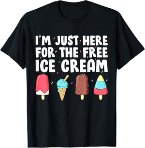 I'm Just Here For The Free Ice Cream Funny Cruise Ice Cream Men Women Girls Kids T-Shirt - T-Shirt | Black