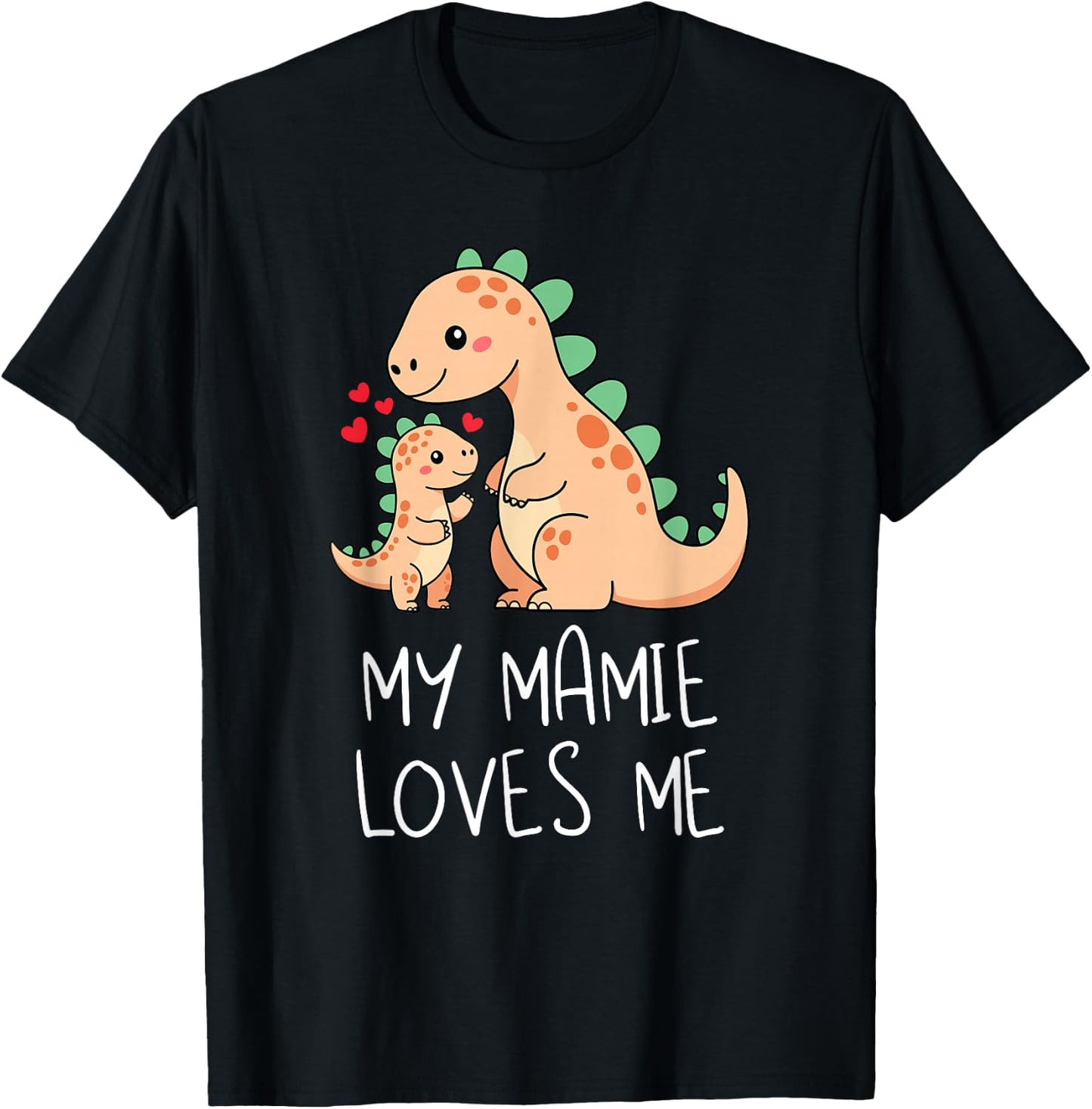 Baby Dino and Grandma My Mamie Loves Me Funny Dinosaur T-Shirt - T-Shirt | Black