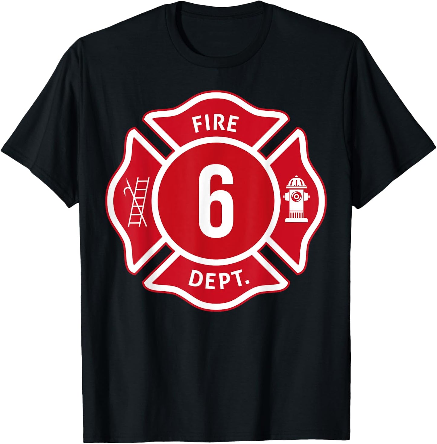 Kids Fire Truck 6th Birthday Boy Firefighter 6 Year Old T-Shirt - T-Shirt | Black