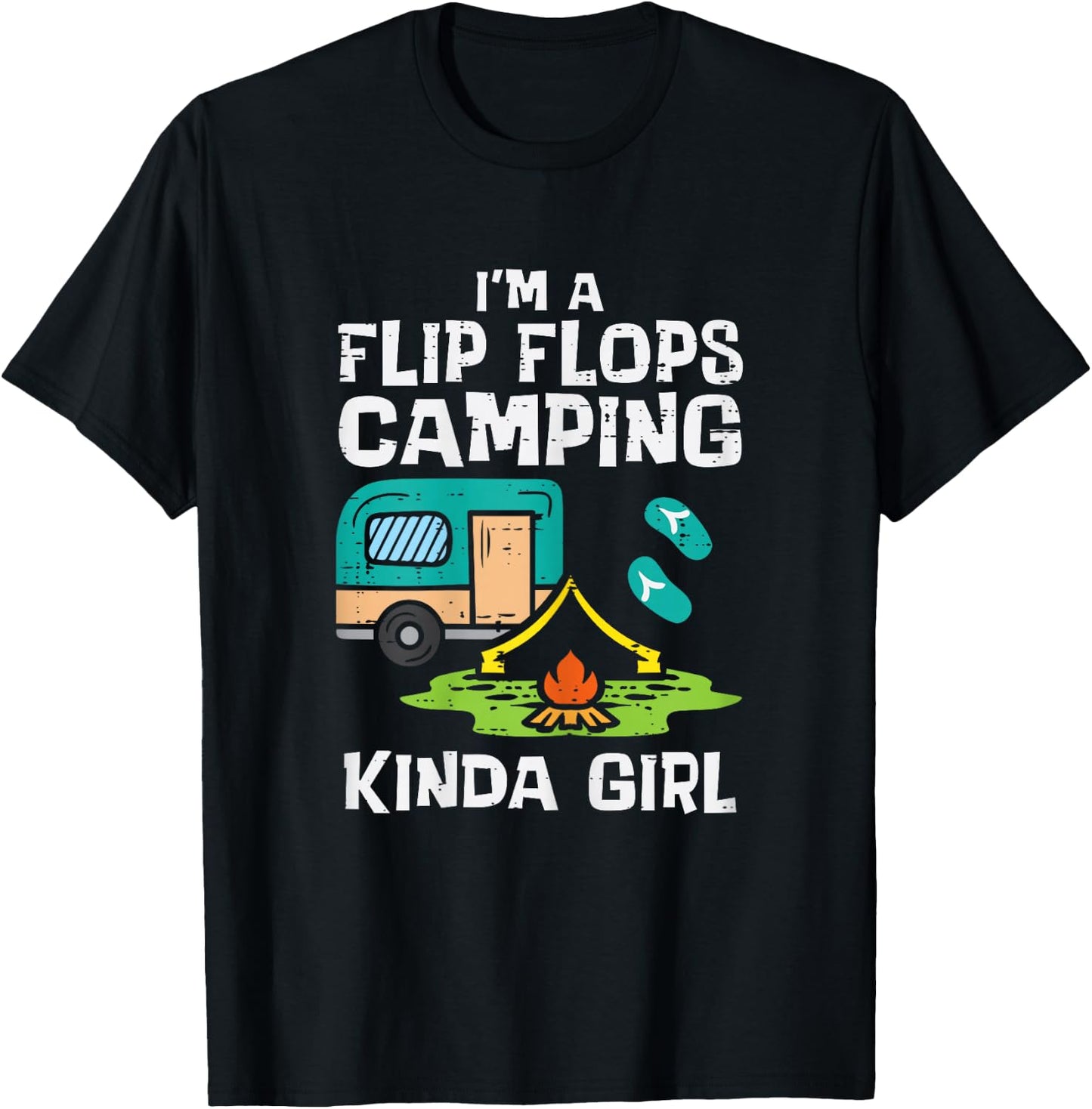 Flip Flops Camping Kinda Girl Camper Women Girls Kids Youth T-Shirt - T-Shirt | Black