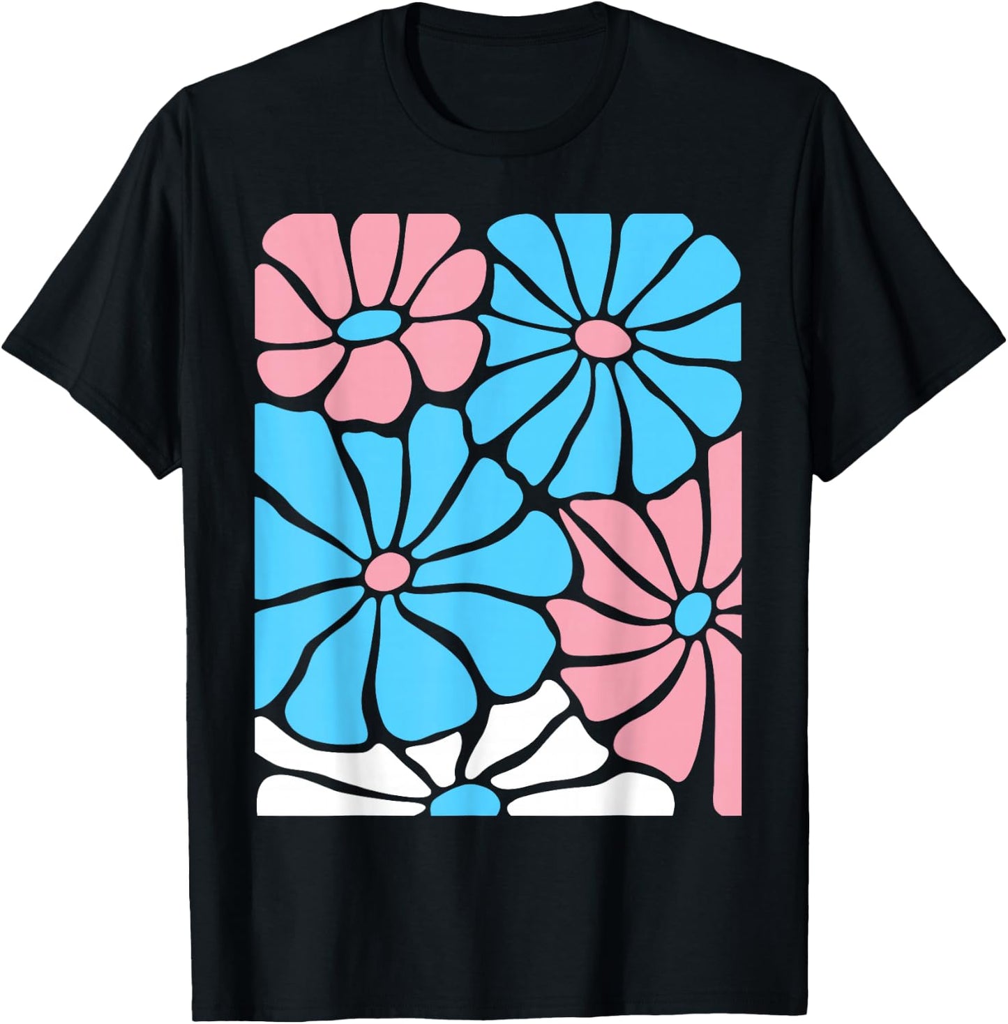 Bold Trans Pride Flowers In Transgender Flag Colors T-Shirt - T-Shirt | Black