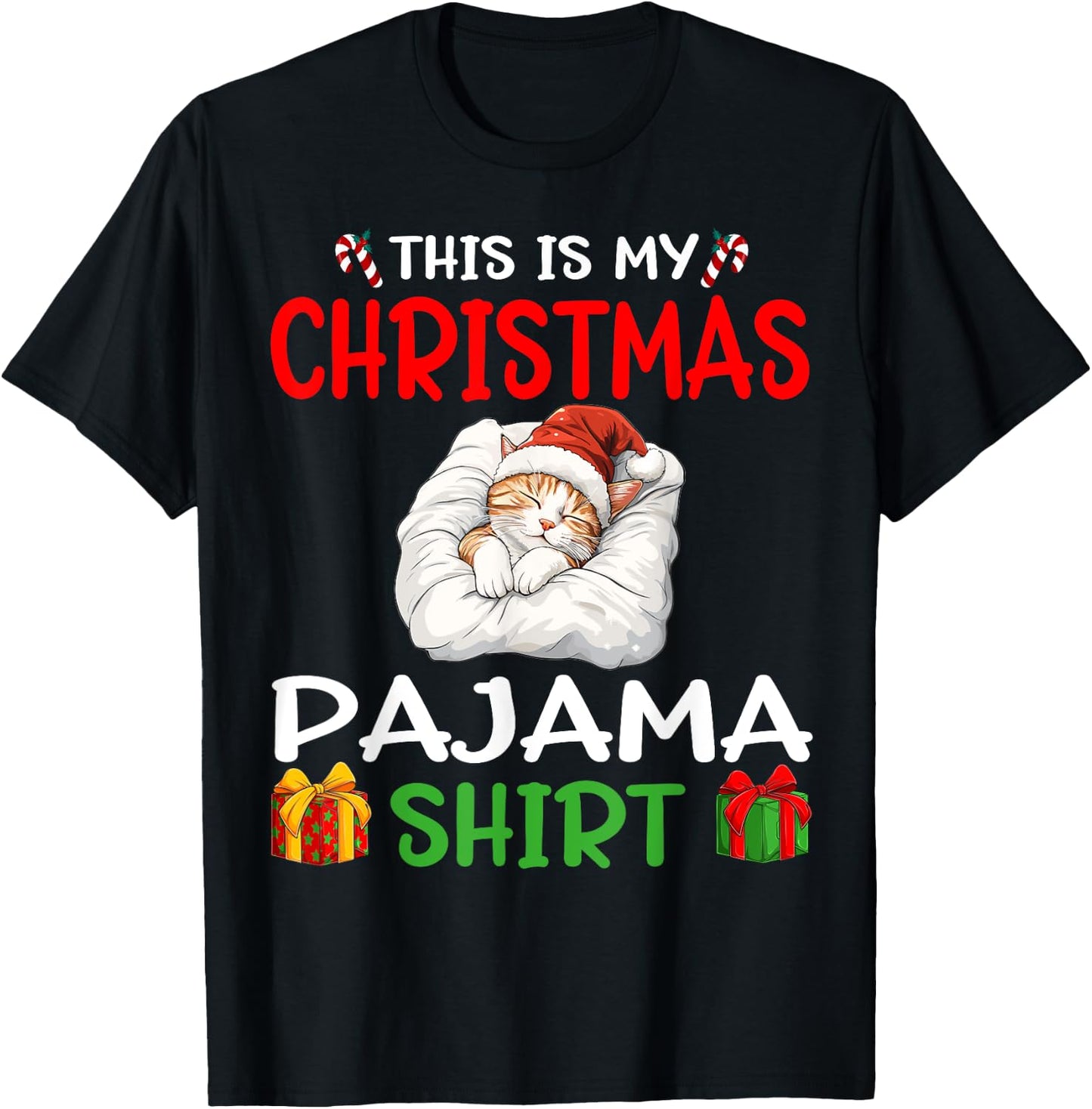 Cute Cat Kitten Animal This is my Christmas Pajama T-Shirt - T-Shirt | Black