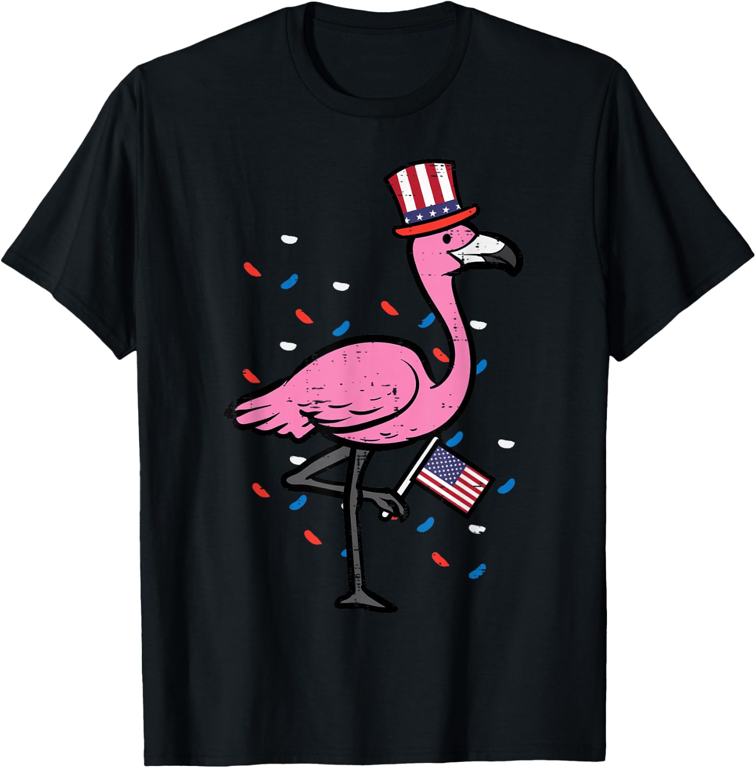 4th July Flamingo US Flag Bird Patriotic Women Girls Kid Men T-Shirt - T-Shirt | Black