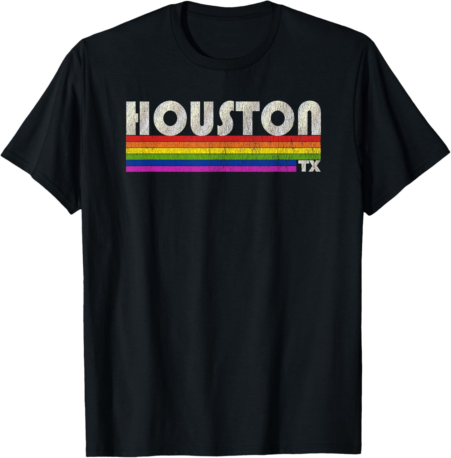 Vintage 80's Style Houston TX Gay Pride Month T-Shirt - T-Shirt | Black