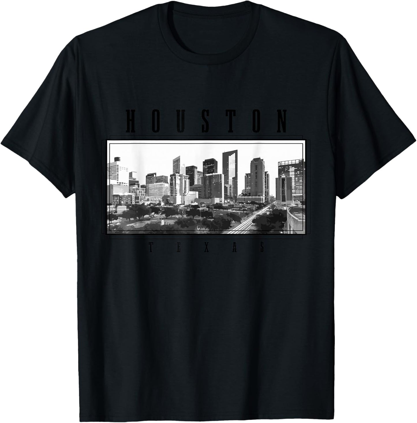 Houston Vintage Skyline Texas USA America Souvenir T-Shirt - T-Shirt | Black