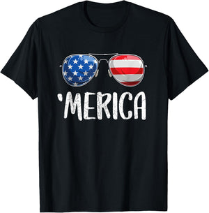 Merica Sunglasses 4th of July Women kids US T-Shirt - T-Shirt | Black