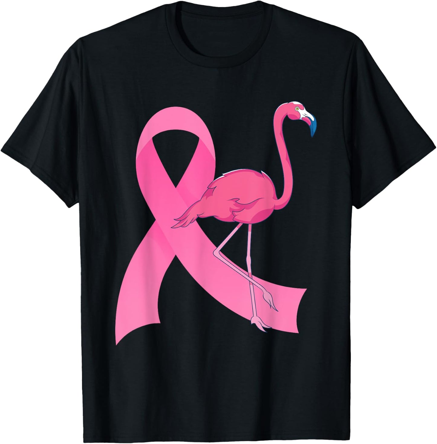 Exotic Animal Flamingo Pink Ribbon Breast Cancer Awareness T-Shirt - T-Shirt | Black