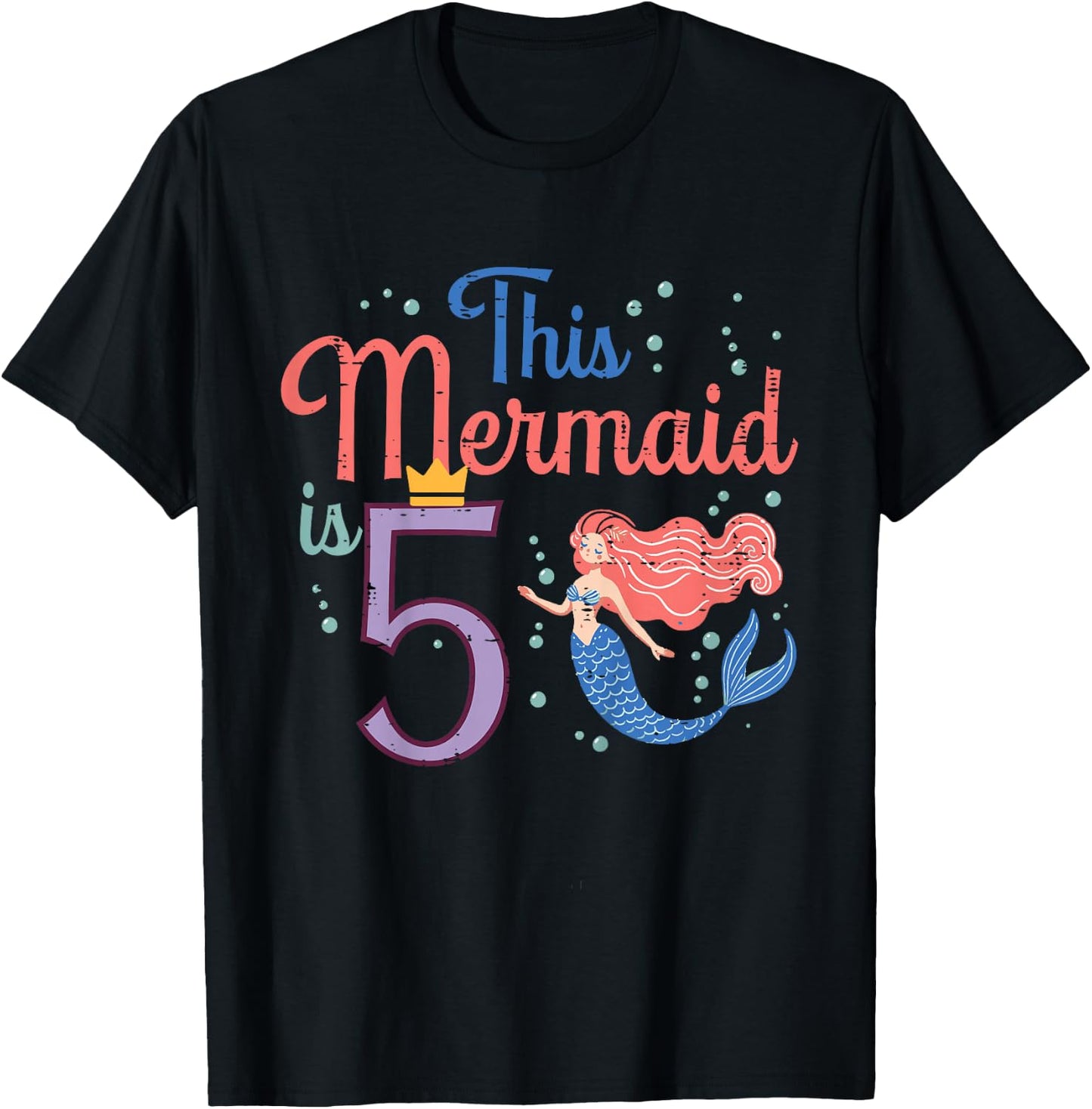 This Mermaid Is 5 5th Birthday Five Year Old Bday Girls Kids T-Shirt - T-Shirt | Black