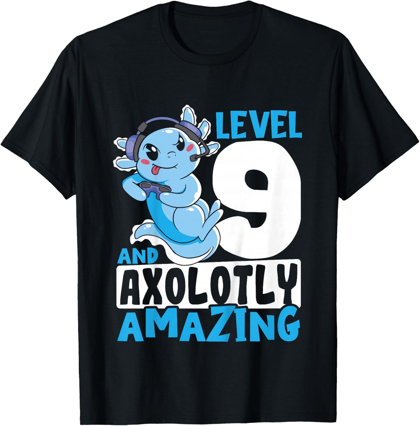 Kids Axolotl Birthday Gaming 9 Year Old Axolotl 9th Birthday T-Shirt - T-Shirt | Black