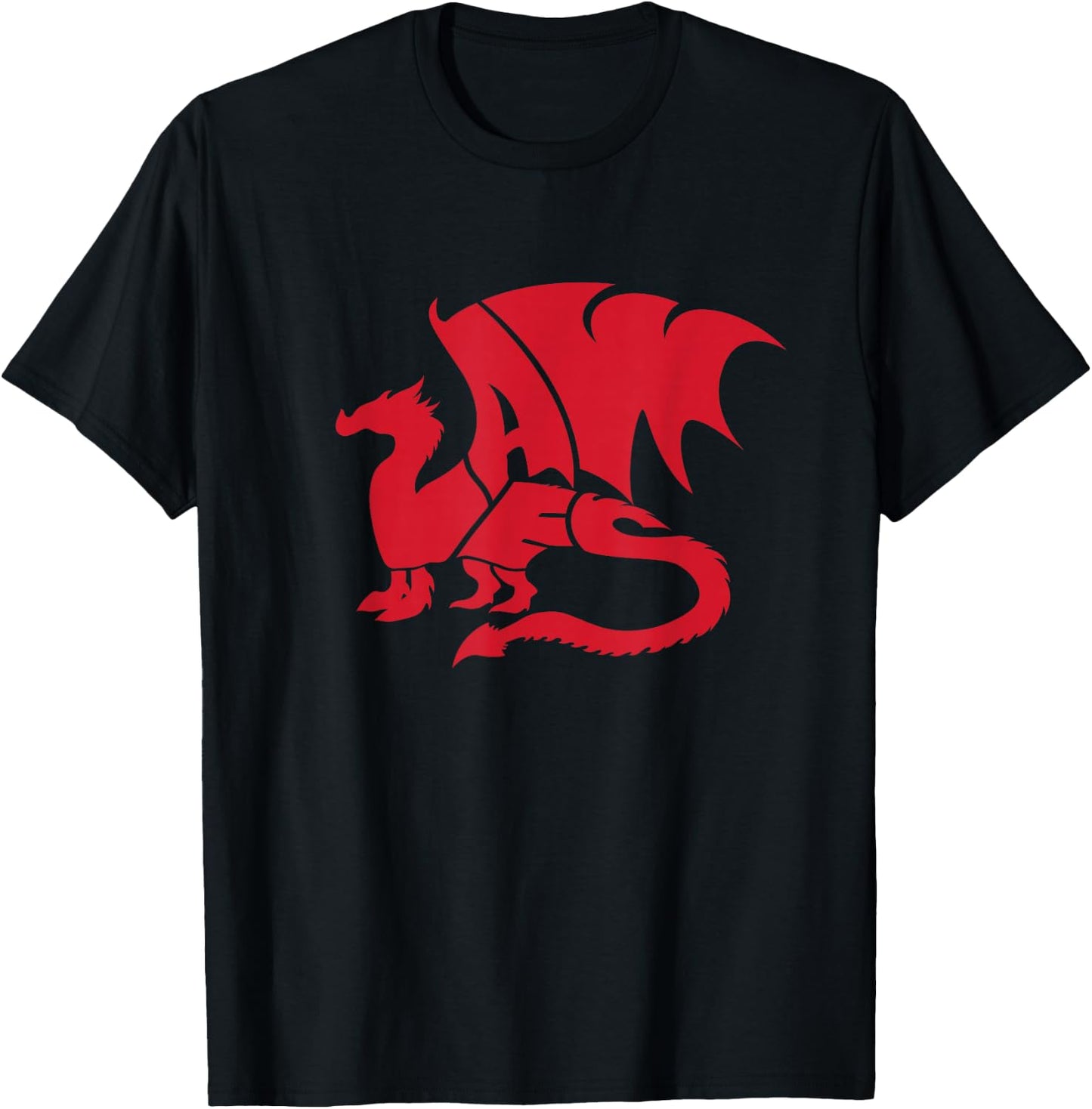 Welsh Dragon Wales Red Word Art - Cool Mythical Animal T-Shirt - T-Shirt | Black