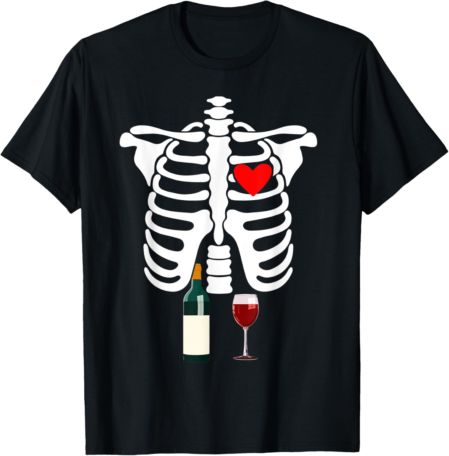 Rib Cage Skeleton X-Ray Drink Wine Halloween Costume T-Shirt - T-Shirt | Black