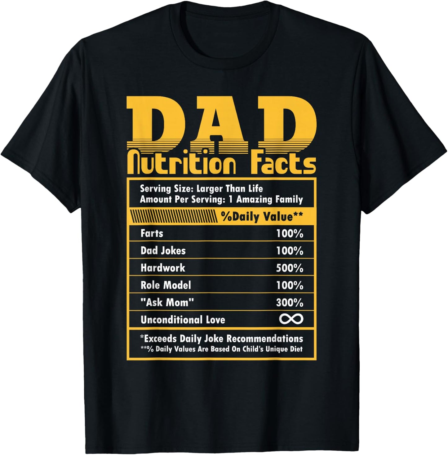 Dad Nutrition Facts Fathers Day Funny T-Shirt - T-Shirt | Black