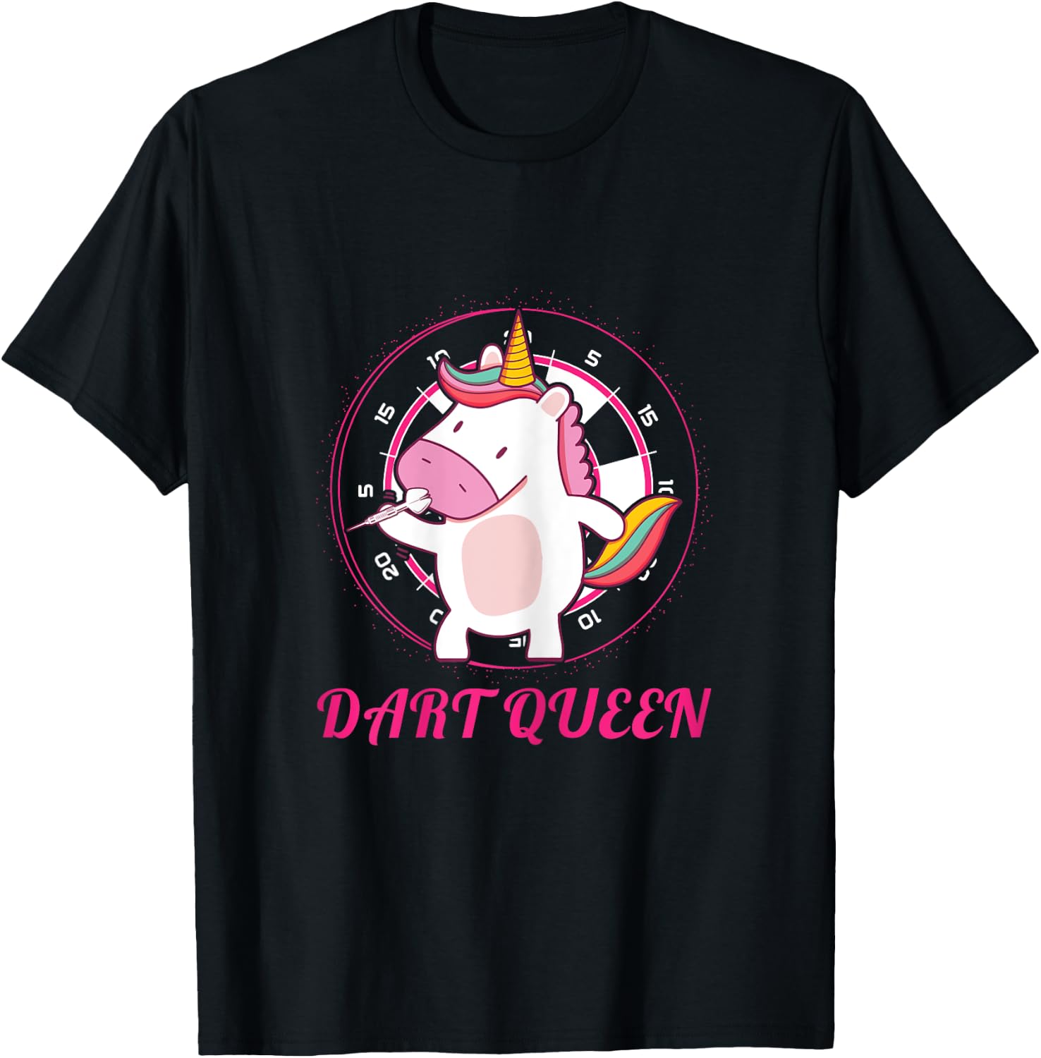 Women's Dart Queen Unicorn Darts Funny Dart Player Saying T-Shirt - T-Shirt | Black