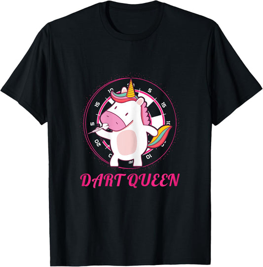 Women's Dart Queen Unicorn Darts Funny Dart Player Saying T-Shirt - T-Shirt | Black