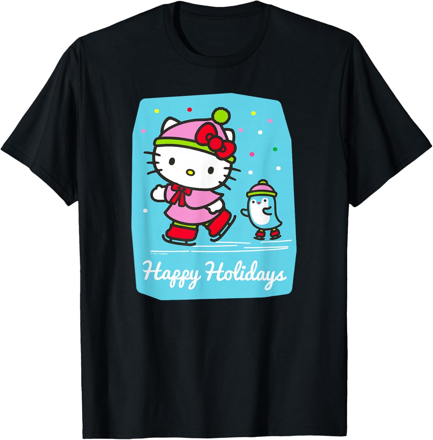 Hello Kitty Happy Holiday Ice Skating Shirt T-Shirt - T-Shirt | Black