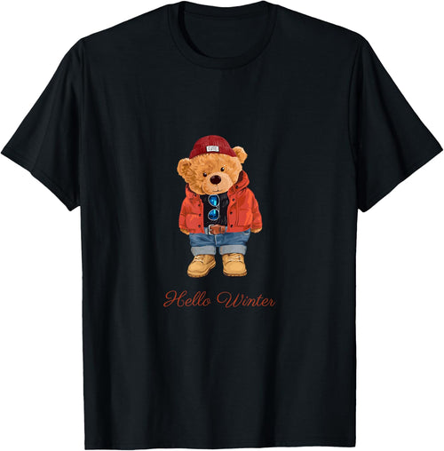 Hello Winter Cool Teddy Bear Cartoon Graphic Designs Fun