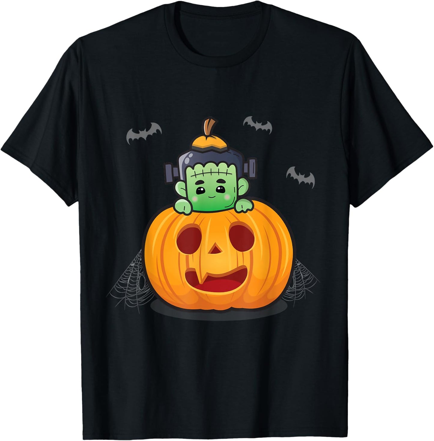 Cute Frankenstein in Pumpkin Kids Matching Halloween T-Shirt - T-Shirt | Black