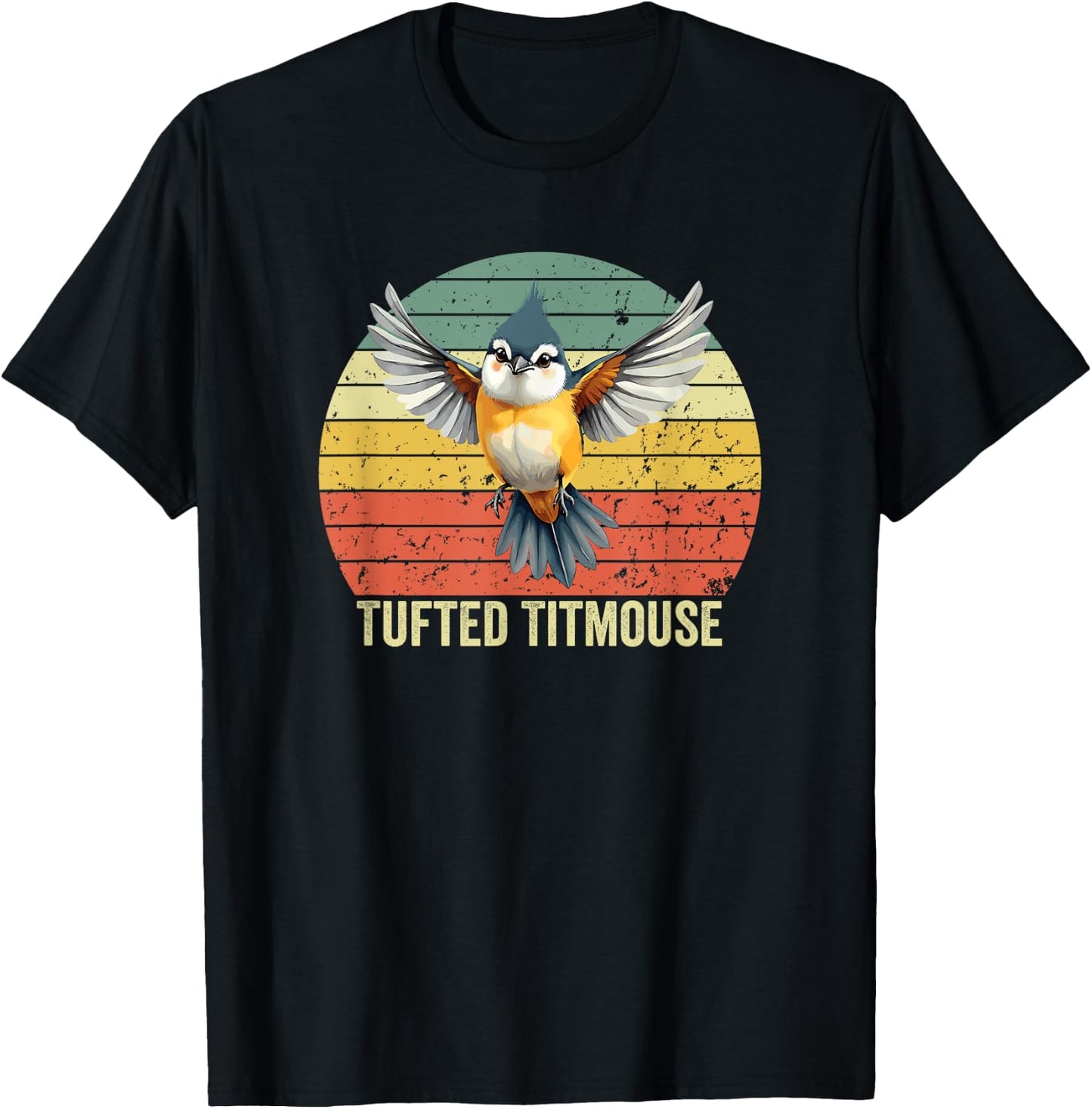Tufted Titmouse Bird, Vintage Tufted Titmouse T-Shirt - T-Shirt | Black