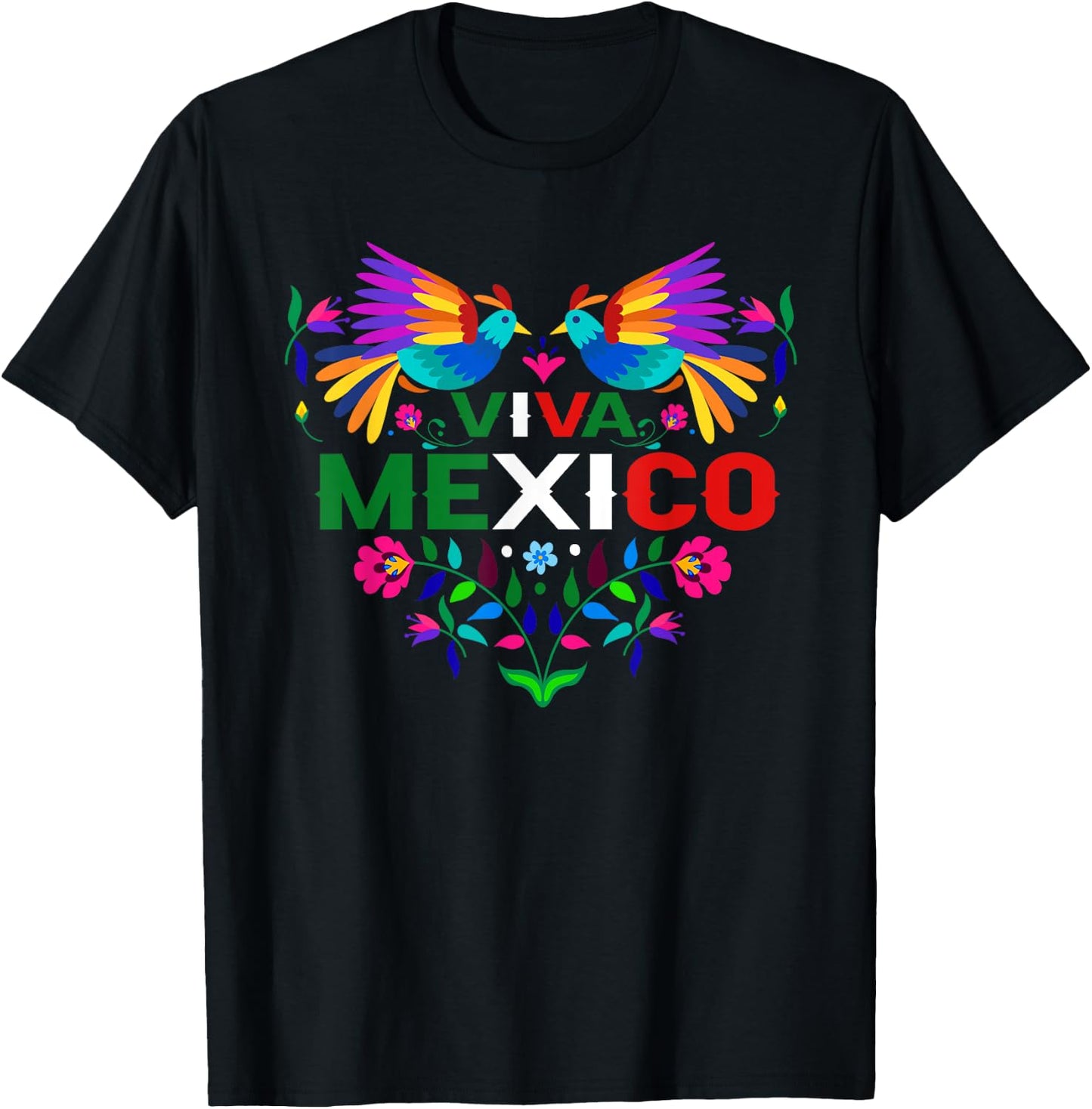 Viva Mexico Otomi Bird Proud Mexican Independence Day T-Shirt - T-Shirt | Black