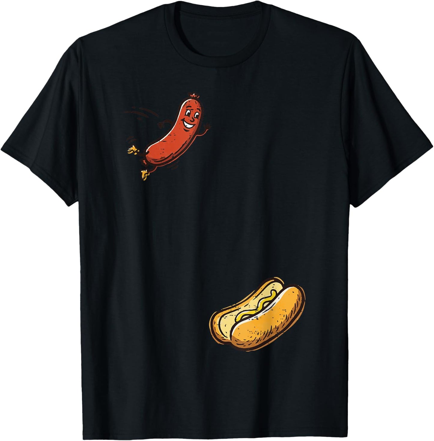 Hotdog Jumping Into Bun Funny Hot Dog Sausage Men Women Kids T-Shirt - T-Shirt | Black
