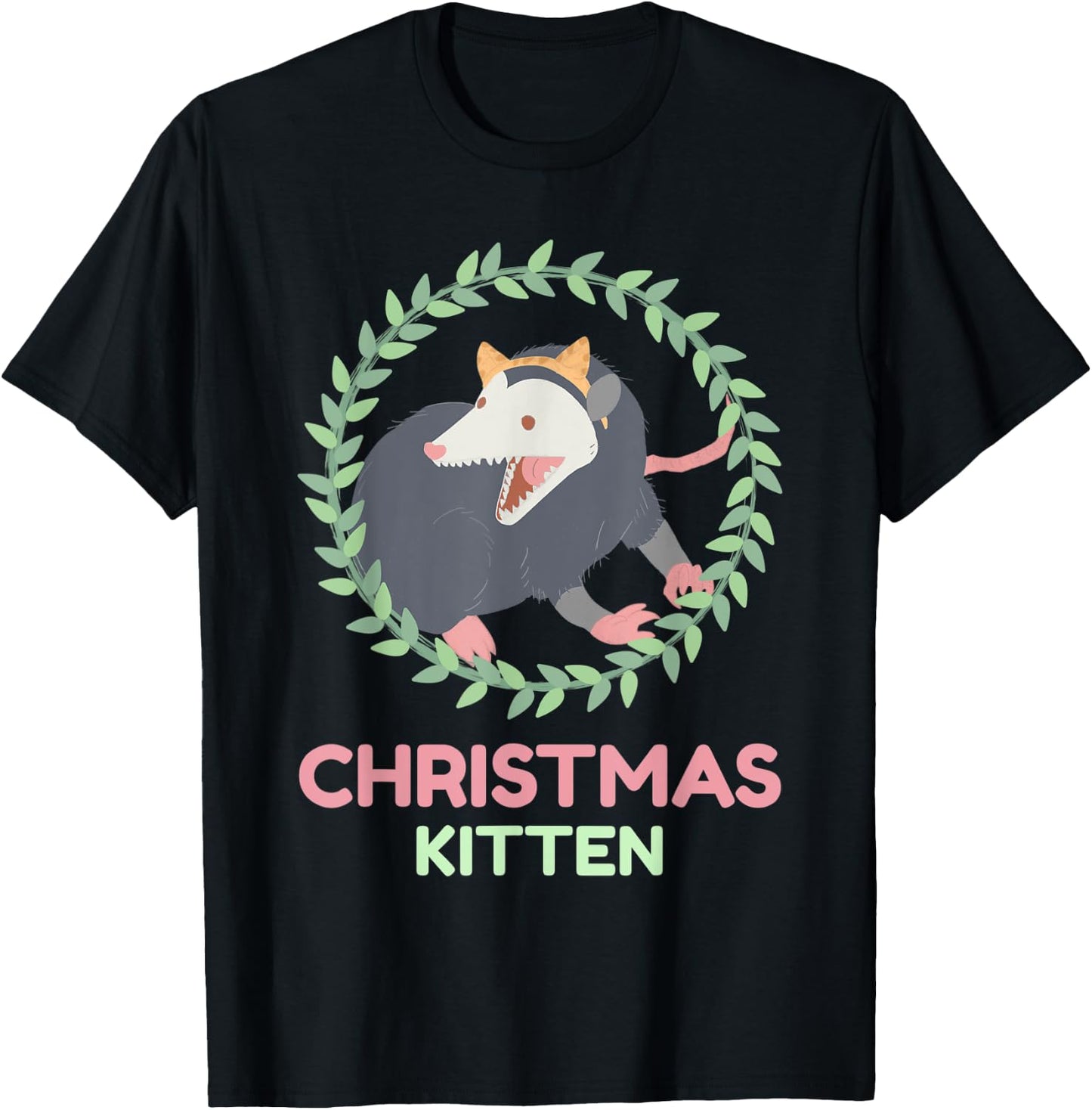 Xmas Possum Kitten - Creepy Cute Pastel Goth Christmas T-Shirt - T-Shirt | Black