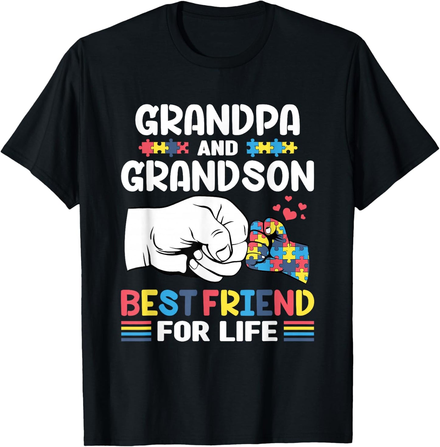 Proud Support Autism Grandpa And Grandson Autism Awareness T-Shirt - T-Shirt | Black