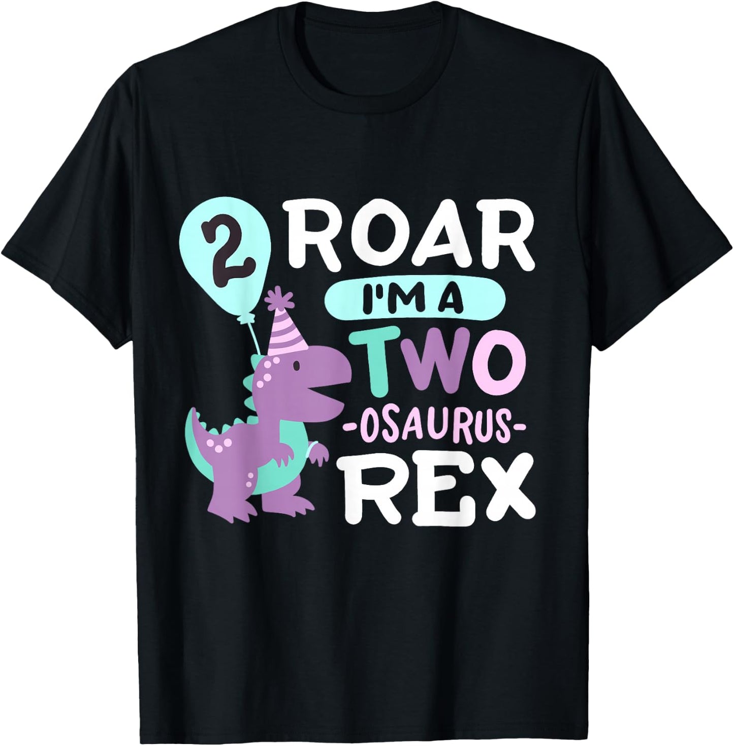 2nd Birthday Dinosaur T Rex Two Osaurus 2 Years Old Kids T-Shirt - T-Shirt | Black